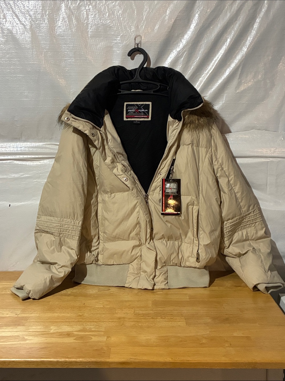 ZeroXposur Men's Tan Puffer Jacket with Fur-Trim Hood